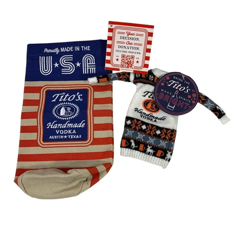 Tito’s Handmade Vodka Bottle Holder & Bottlr Sweater Collectible Bundle NWT